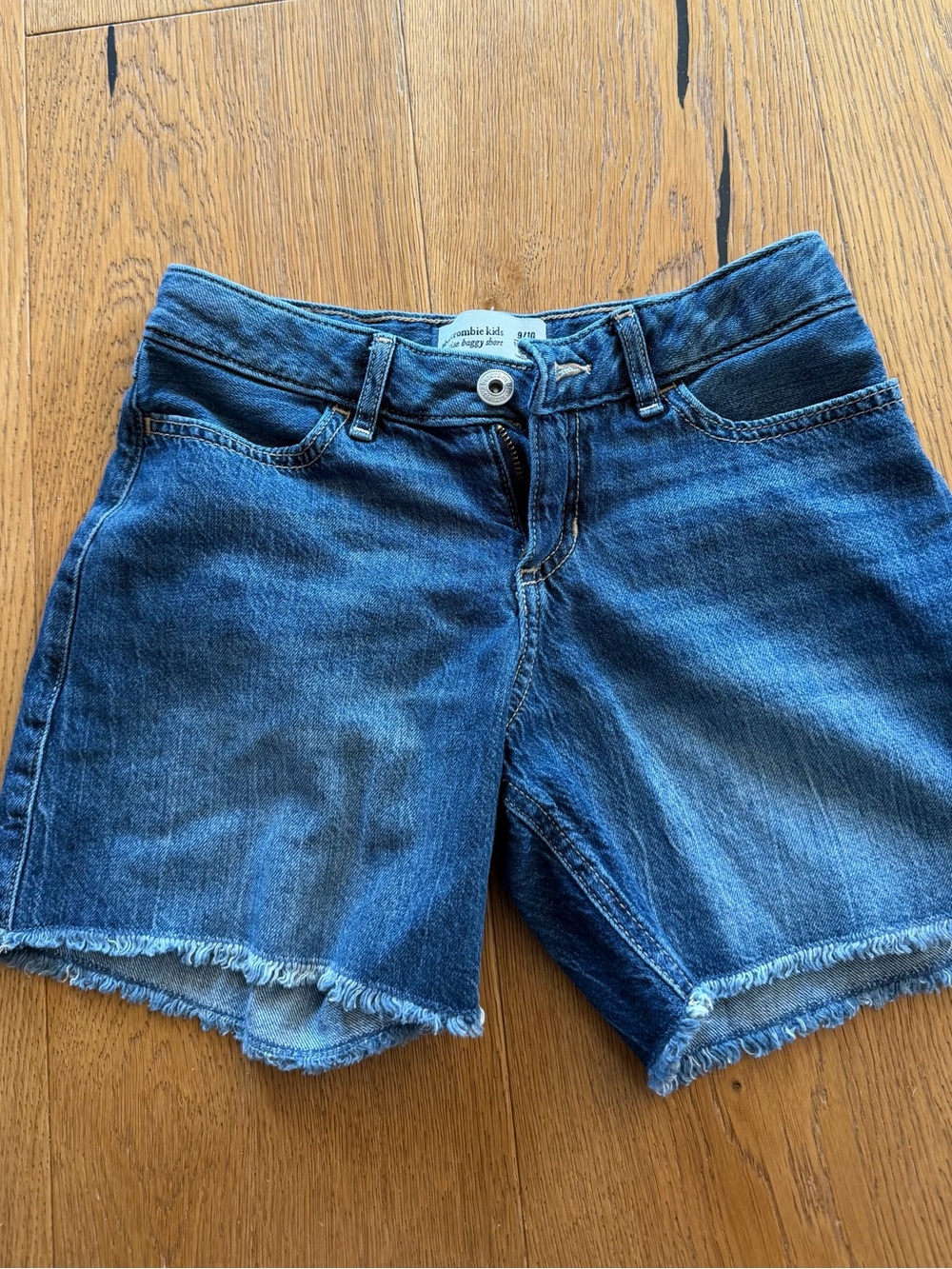 abercrombie kids Denim Blue Frayed-Hem Shorts